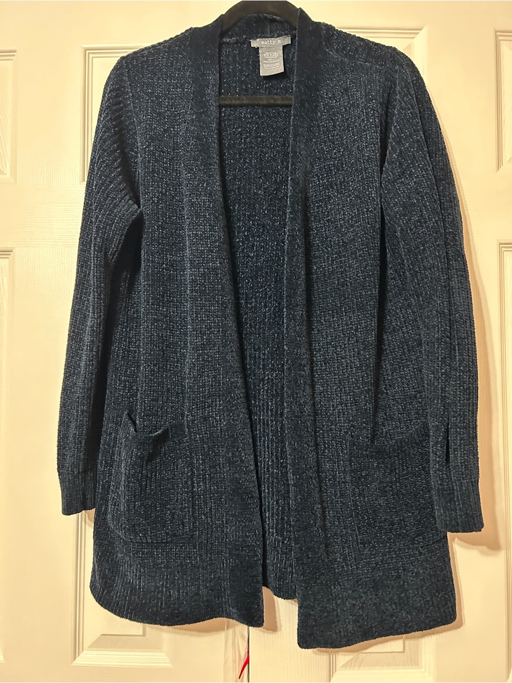 Matty M Navy Open-Front Chenille Cardigan
